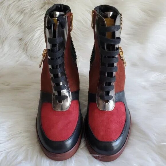 Guido Sgariglia Leather Colorblock Lace Up Boots SZ 9 - Picture 3 of 10